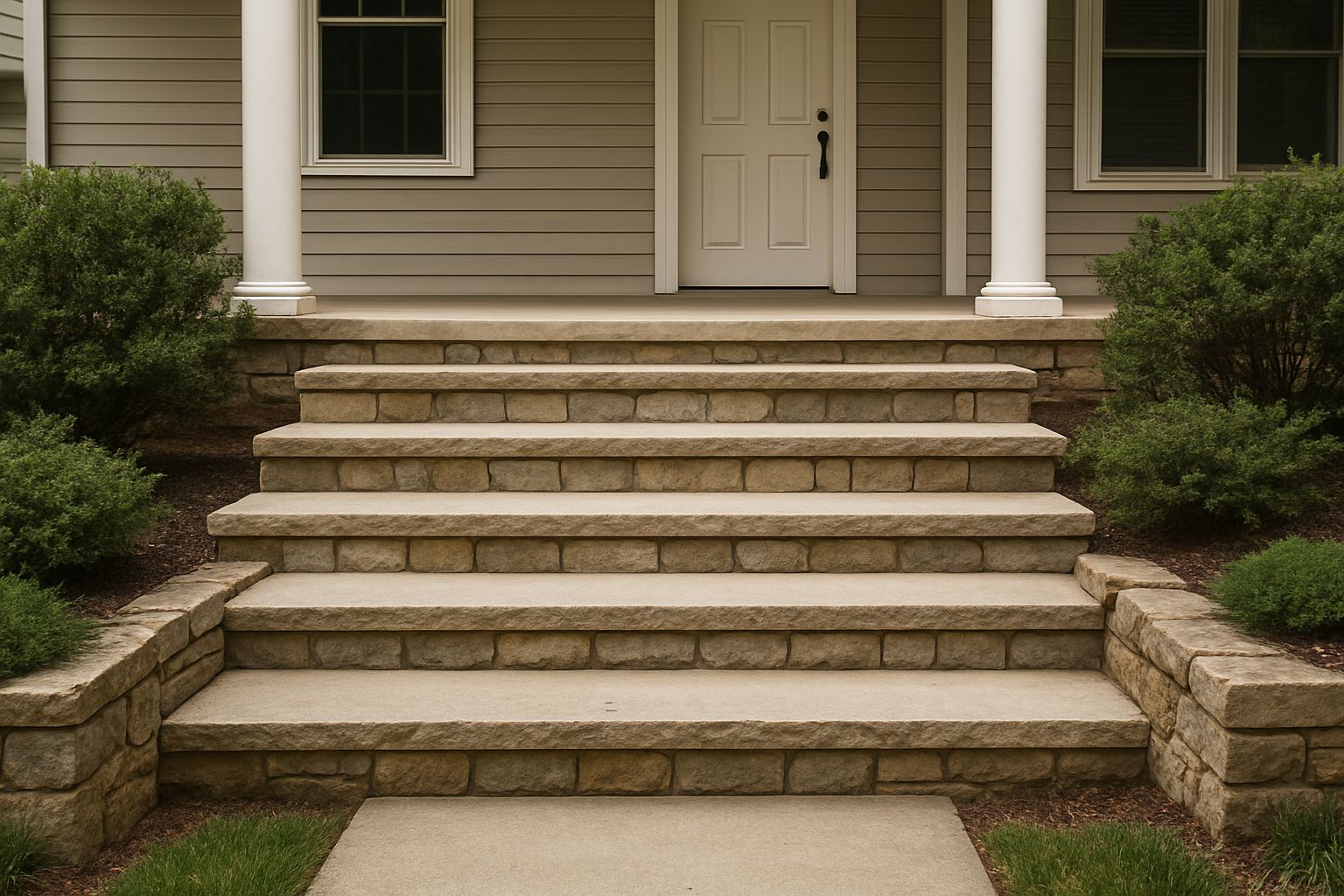 Stone entrance steps leading to a residential front porch